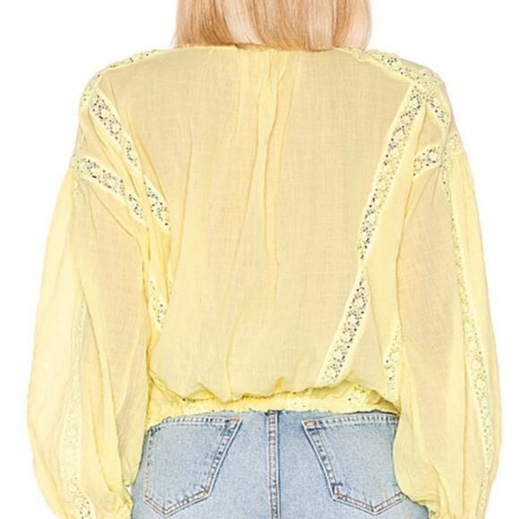 Free People Maria Maria Lace Blouse Butter Yellow Oversized XS Boho Festival - Picture 3 of 9